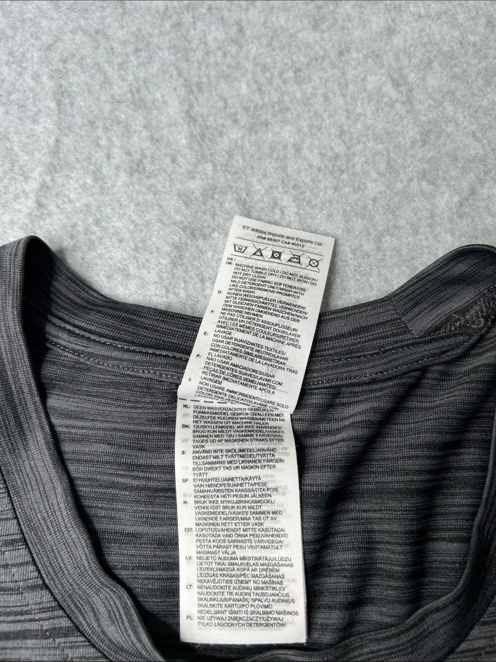 adidas Gray Heather Short Sleeve Performance Tee with White Shoulder Stripes